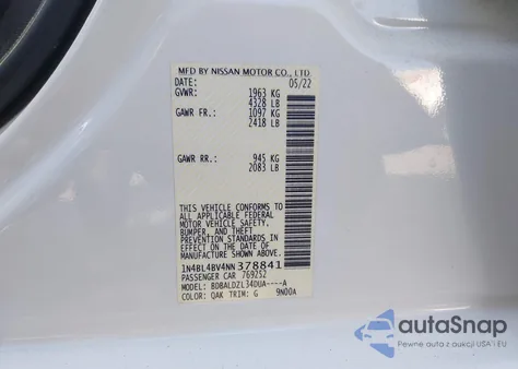 2022 Nissan Altima S Fwd из США, поврежденный, VIN 1N4BL4BV4NN378841